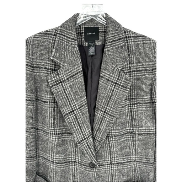 Smythe Notched Lapel Blazer Small Charcoal Gray Glen Check Plaid Oversized - Picture 9 of 16